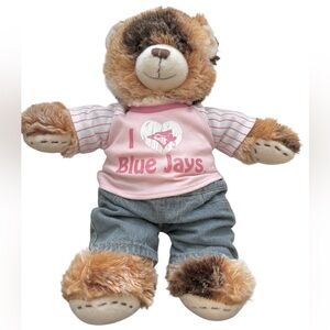 Build-A-Bear Brown Teddy with Pink “I love Blue Jays” Shirt and Blue Jeans